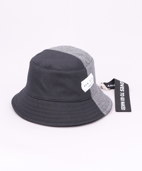 AKA SIX HERRINGBONE HALF N HALF BUCKET HAT BLACK x GRAY ONESIZE